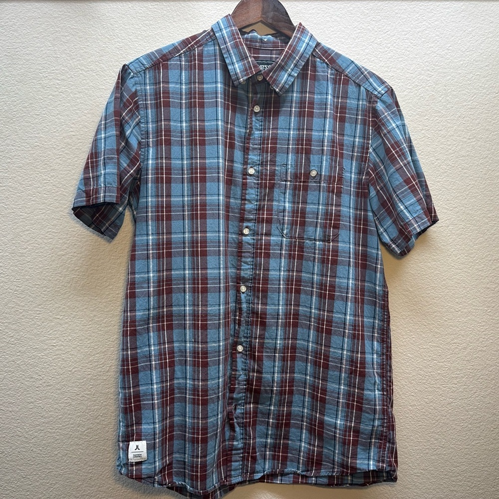 Men's Blue and Red Plaid Shirt